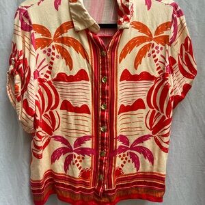 Christian Siriano Red and Orange Tropical Button-Down Shirt